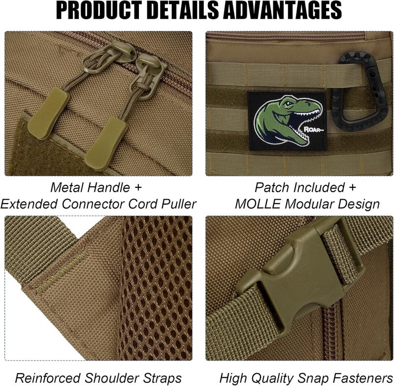 SunForMorning Kids Tactical Backpack Army Molle Bookbag Military Boys Backpack for School, Outdoor, Camping (Includes 2 Patches +1 Carabiner), Brown - Image 5